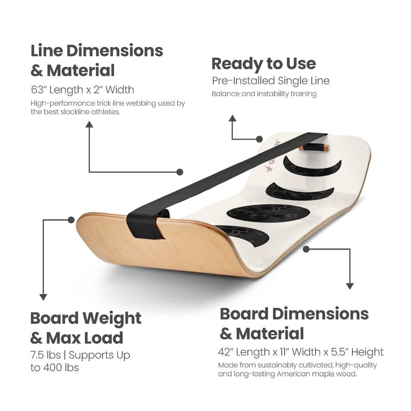 GIBBON SlackBoard with Stand - GiBoard Balance Board Kids & Adults - Slackline Balance Trainer - Slack Board Core Workout Equipment Home Gym Training - Standing Desk Exercise - Yoga, Agility, Pilates