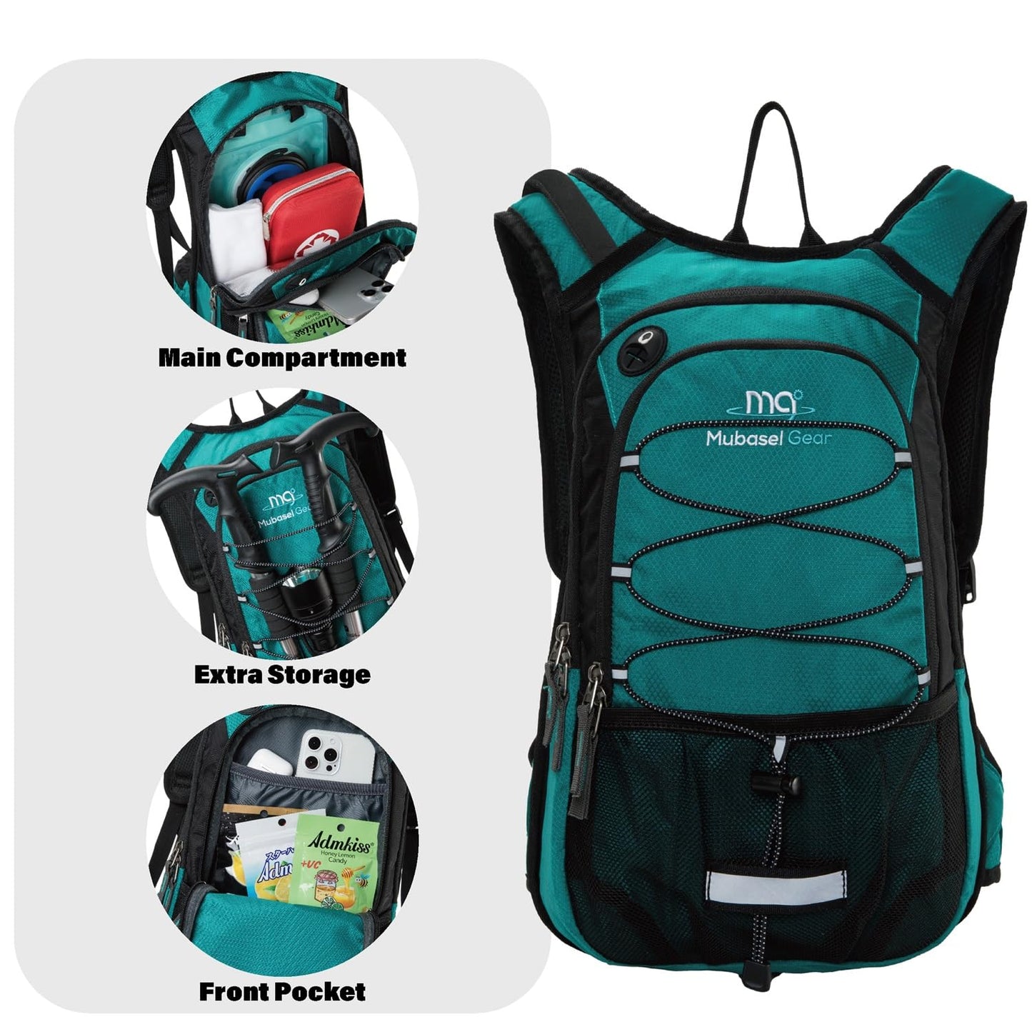 15L Insulated Hydration Backpack Pack with 2L Water Bladder Lightweight Hiking Backpack Bag for Women Men Daypack for Hiking Running Festival Camping Biking (Emerald)