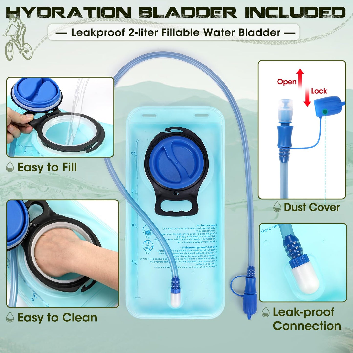 Hydration Backpack with Water Bladder, 18L Lightweight Hiking Backpack for Women&Men Small Insulated Hydration Water Pack for Hiking, Running, Cycling, Biking, Black