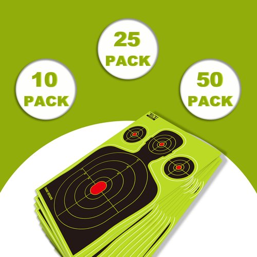 High-Visibility Splatter Shooting Targets Self-Adhesive Silhouette Design with Bright Fluorescent Impact Marks for BB Guns Airsoft Rifles & Pistols Indoor/Outdoor Range Use - (10Pack 12x18 Inch)
