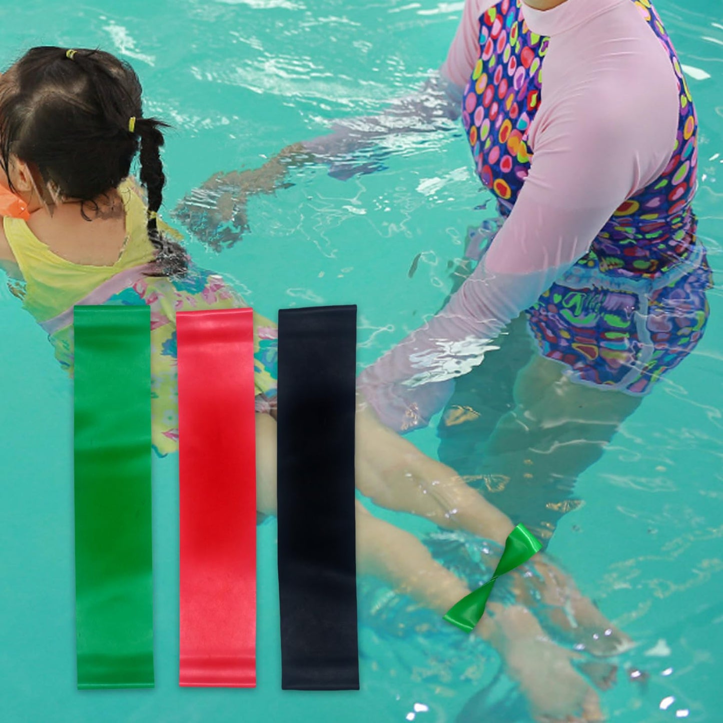 3 PCs Swimming Ankle Strap with 1 Pair Earplug, Rubber Pulling Ankle Band Aquatic Resistance Belt for Swimming Training Legs Resistance Strength Exercise