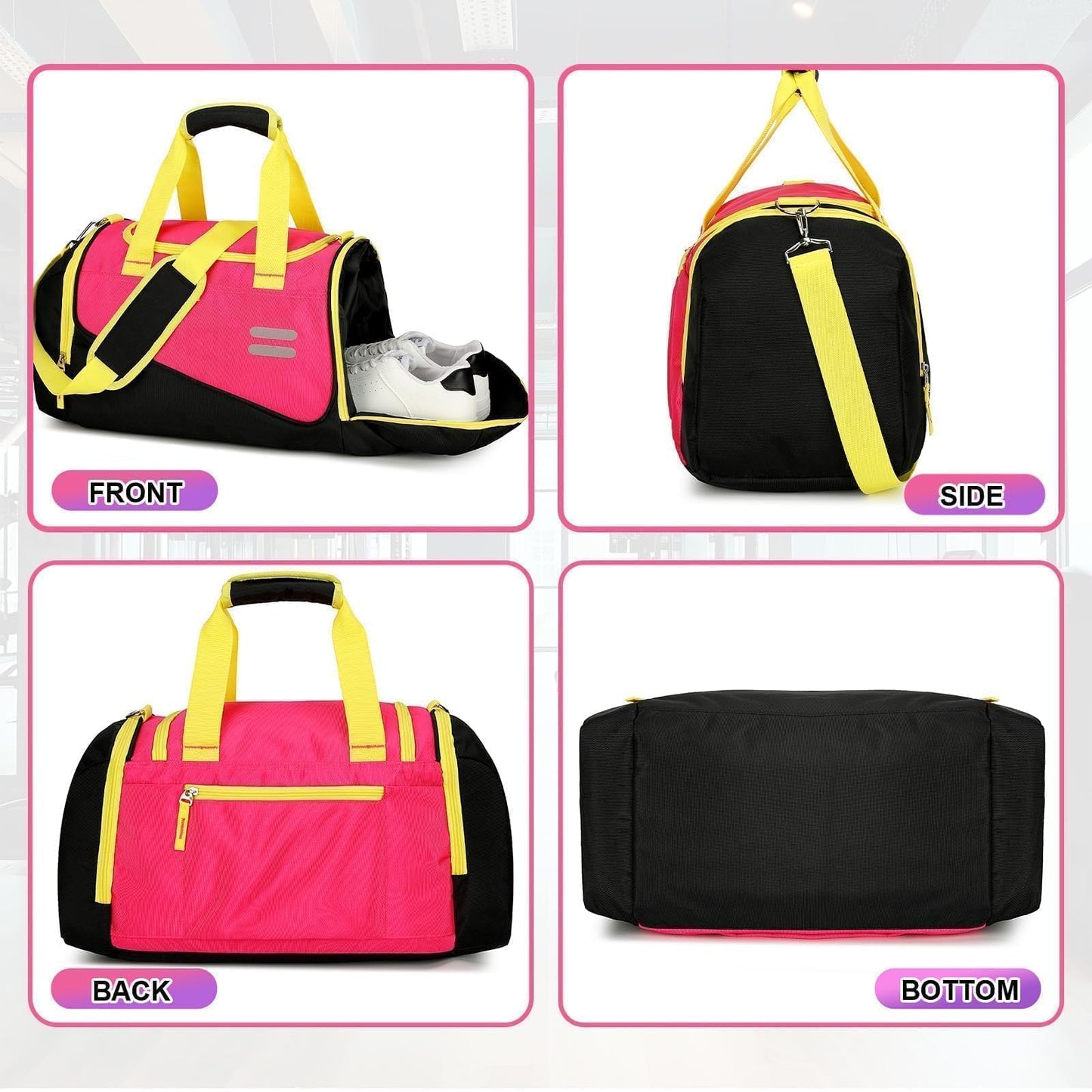 Urbanstand Gym Bag for Men & Women - 30L Duffel Bag with Shoe Compartment, Weekender Water Resistant Sports Duffle Bag for Travel, Fitness & Workouts, Pink Yellow