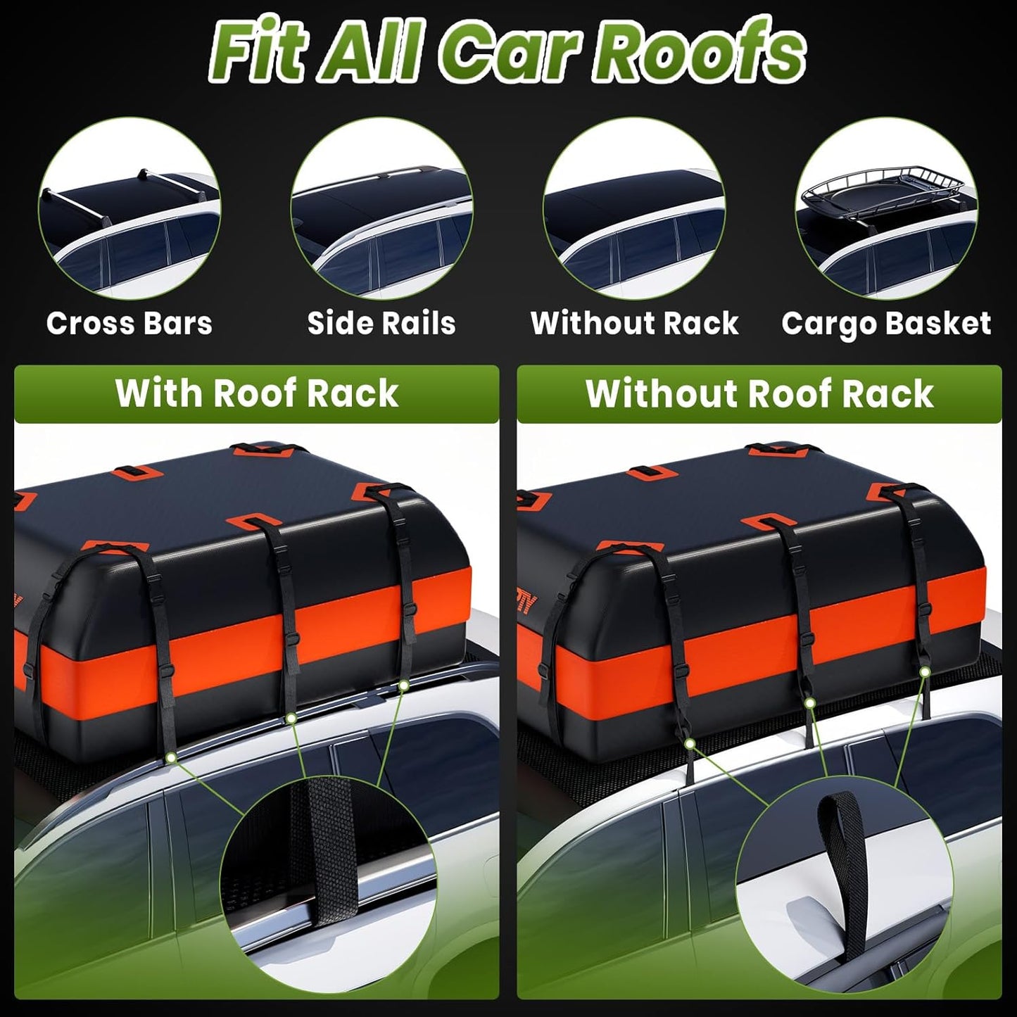 21 Cubic Feet Car Rooftop Cargo Bag Carrier, Soft Roof Top Luggage Bag for All Vechicles with/Without Racks - with Waterproof Zip, Luggage Lock, Anti-Slip Mat, Storage Bag, Door Hooks, Blue