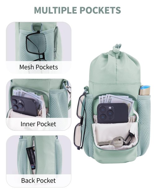 sportsnew Water Bottle Carrier Bag with Phone Pocket for 30/40oz Tumbler with Handle Accessories, 32/40/64 oz Without Handle Insulated Water Bottle Holder with Strap Large Sling Bag Crossbody