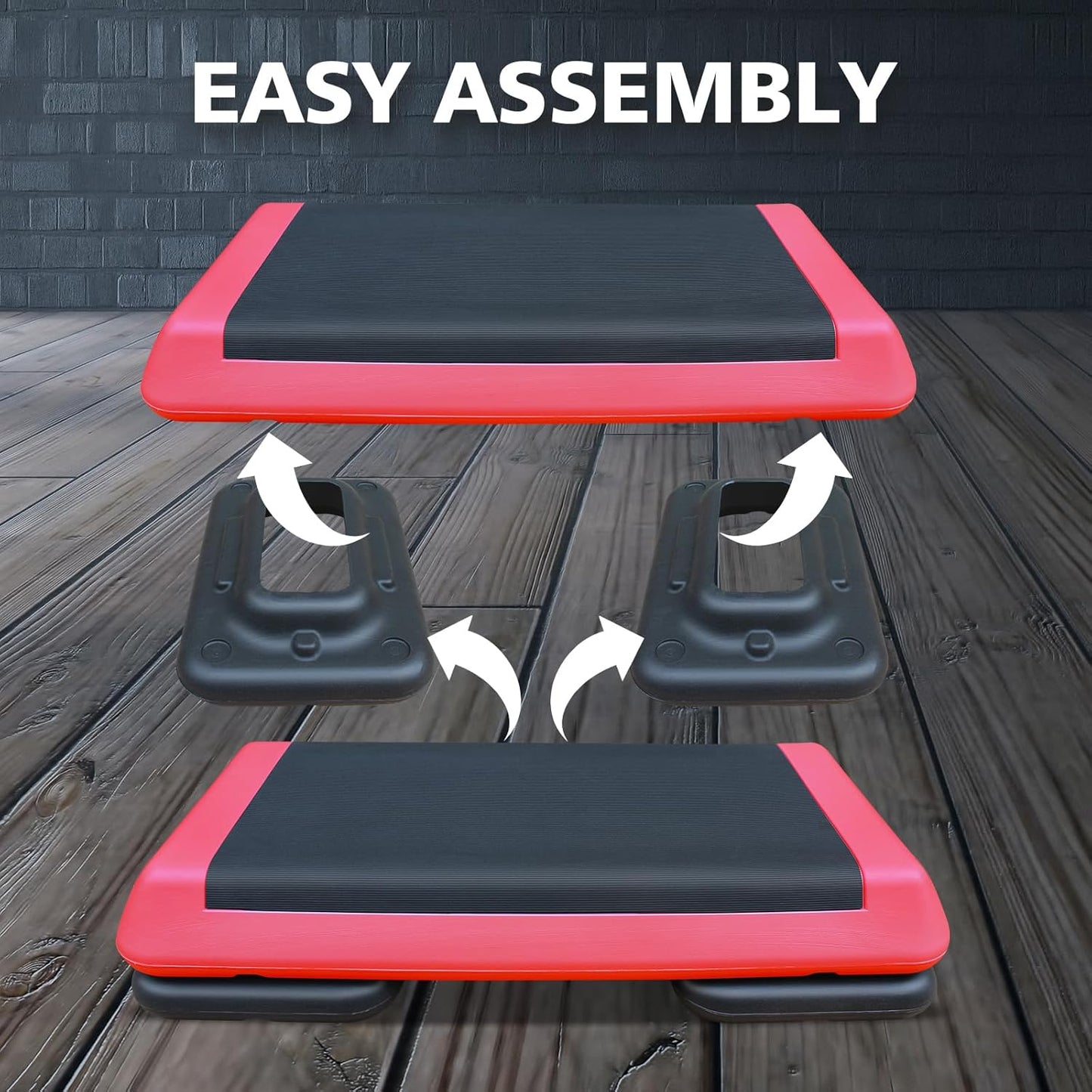 28.5'' Exercise Aerobic Step Platform, 4-6-8inAdjustable Fitness Stepper Workout with 4 Stackable Risers, Aerobics Stepper Workout Stepper for Home Gym Cardio Strength & Training (Red & Gray)