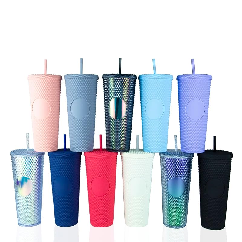 Hogg 24 oz Studded Tumbler with Lid and Straw - Glossy Pink, Glitter Rhinestone Cup