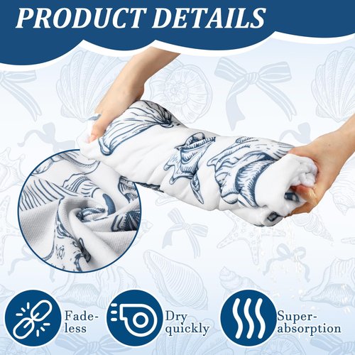 HunnmingRe Lager Coastal Ocean Starfish Conch Shell Beach Towel 70x35 in Blue Coquette Bow Pattern Microfiber Absorbent Quick Dry Adults Sand Blanket for Pool Party Bath Sport Travel Beach Swimming