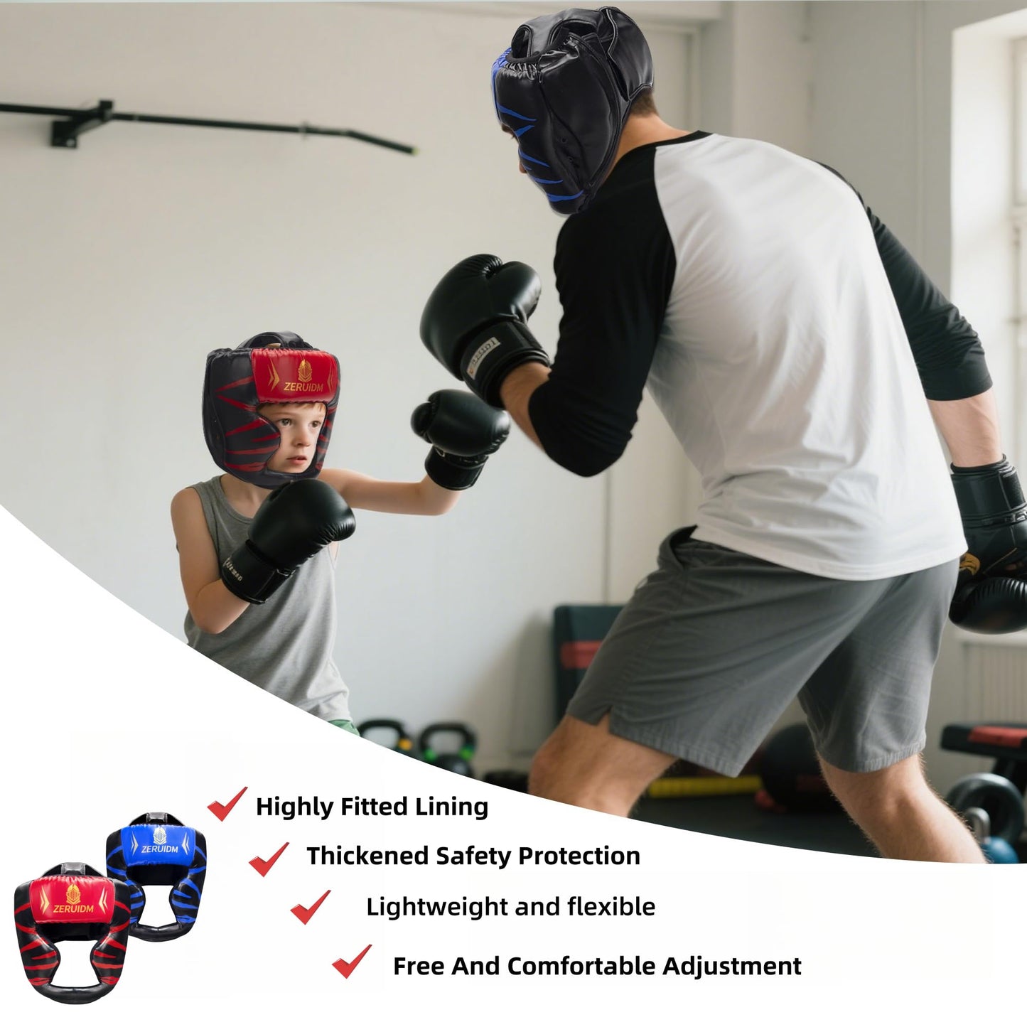 2 Pack Boxing Headgear for Adult Men Kids, Thickened Training Sparring Head Guard for MMA Kickboxing Muay Thai Equipment