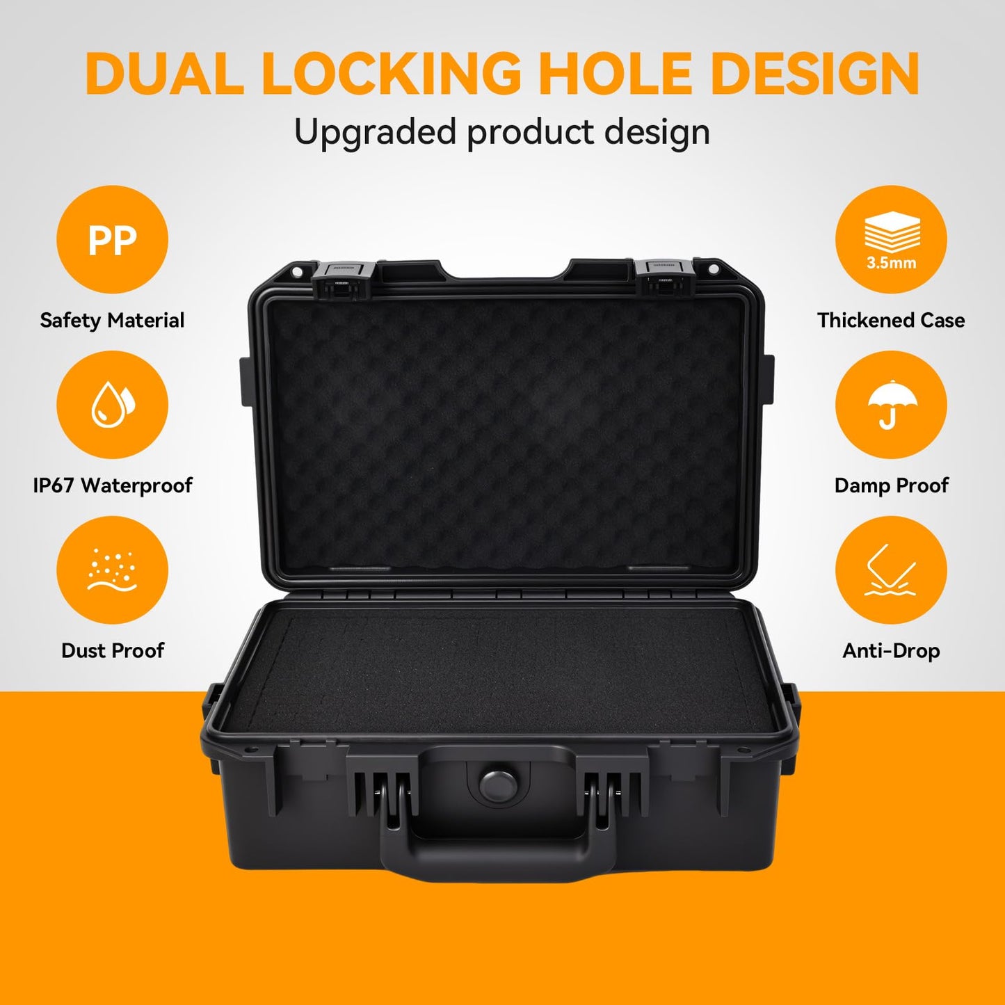 INCHOICASES Hard Storage Case for Pistol, Gun and More with DIY Customizable Pre-cut Foam, Travel Safe Case for Outdoor&Indoor Use, IP67 Waterproof