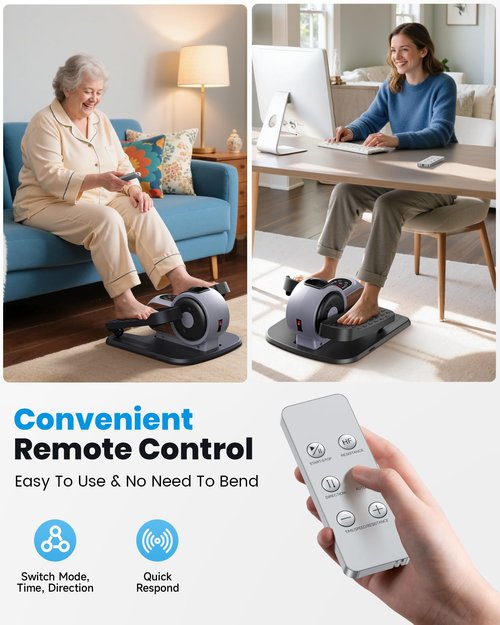 Under Desk Elliptical Machine,Motorized Ellipse Leg Exerciser for Seniors Fully Assembled with Remote Control, Compact and Portable,Dark Gray