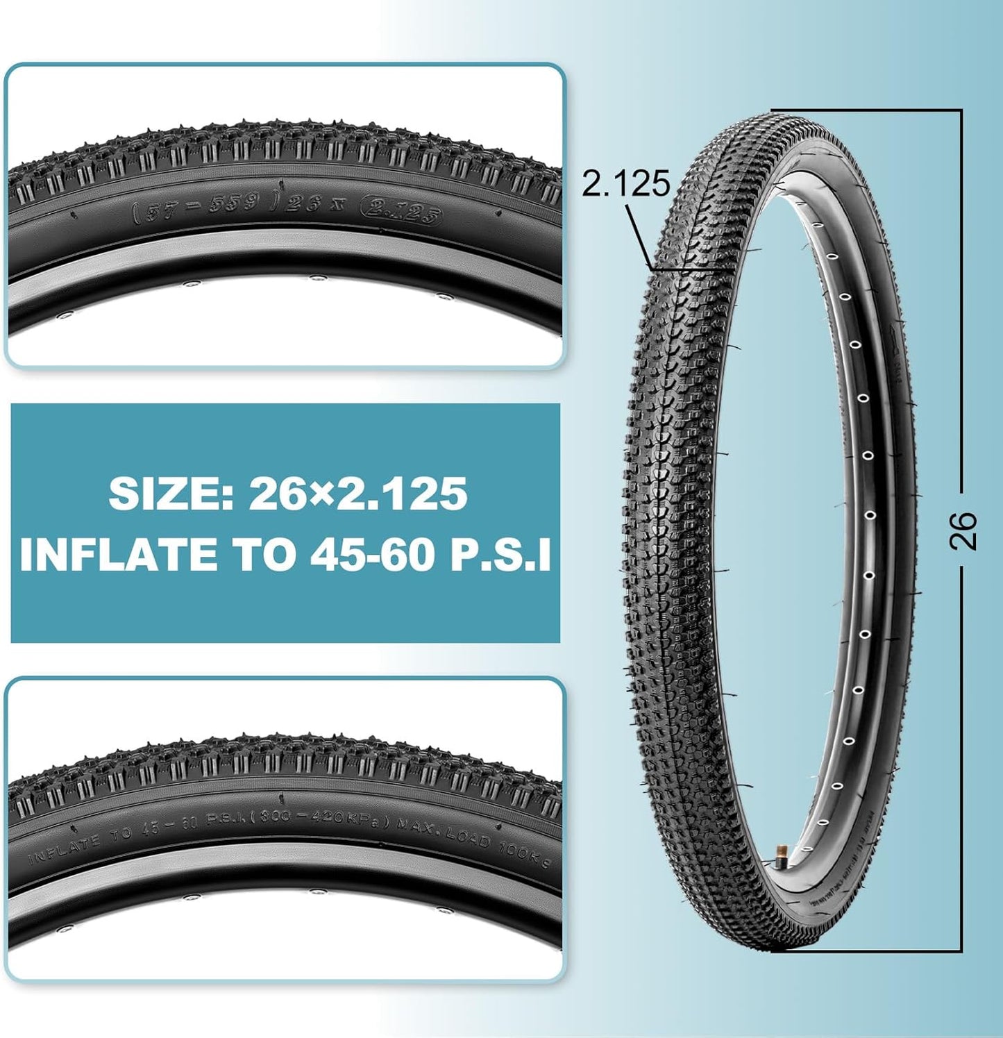 Hycline 2-Pack Mountain Bike Tires Set: 20/24/26/27.5-inch Folding Replacement Puncture-Resistant Bicycle Tires and Pair 20/24/26/27.5-inch Inner Tubes with Tire Levers for MTB Off-Road Bike