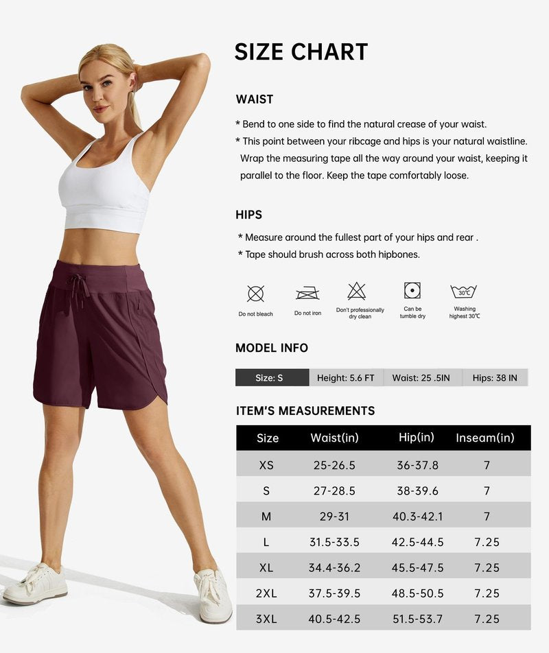 Willit Women's 7" Athletic Running Long Shorts Workout Hiking Shorts Quick Dry High Waisted Active Zipper Pocket Dark Red L