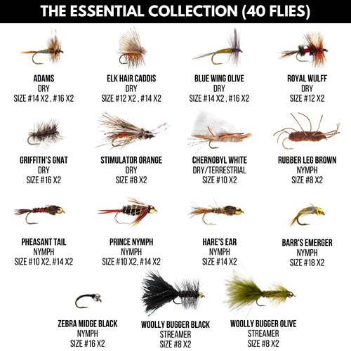 Ventures Fly Co. | 40 Premium Hand Tied Fly Fishing Flies Assortment | Fly Box Included | Dry, Wet, Nymphs, Streamers, Wooly Buggers, Terrestrials | Trout, Bass Lure Set, Kit