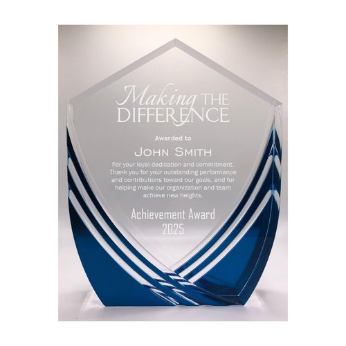 Personalized Award Making The Difference, Customizable Solid Acrylic Trophy Shield Shaped, Business Awards with Custom Text