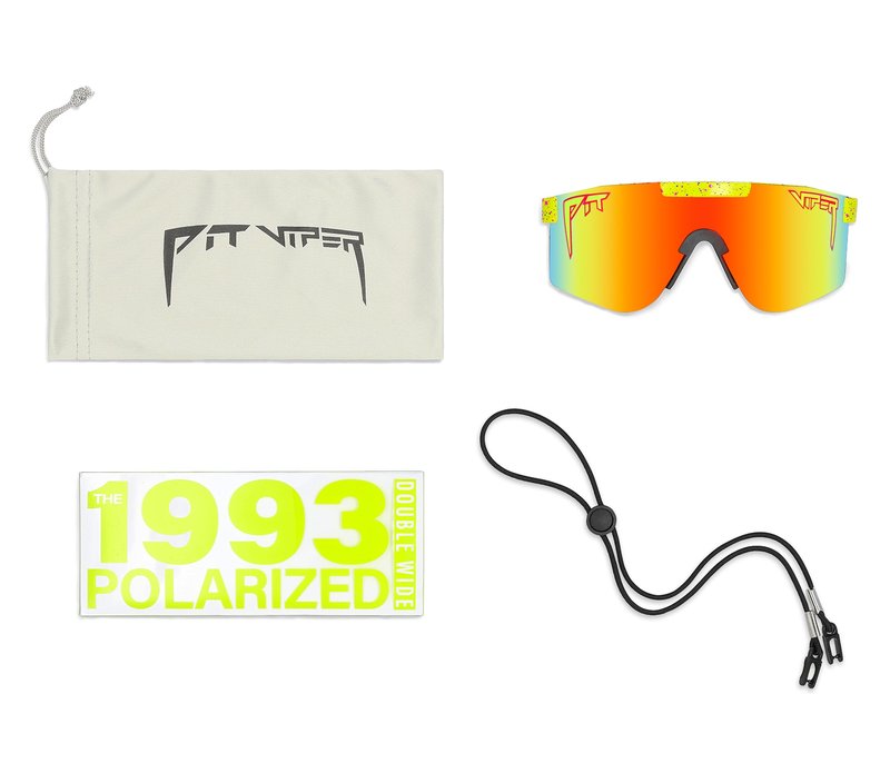 Pit Viper Sunglasses I The Original I Wide Fit I Polarized Lens, Indestructible Frame I Turbo Adjustable for Perfect Fit I Micro Fiber Bag & Retainer Straps I Rainbow Lens, Yellow Frame