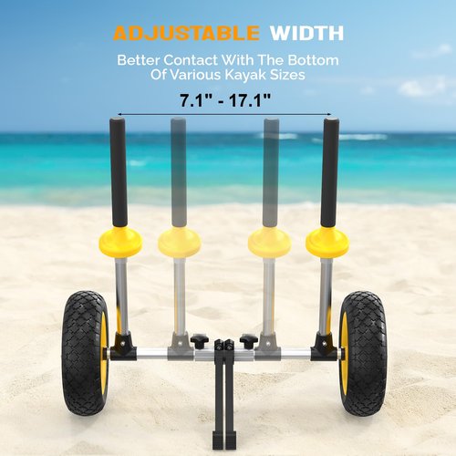 Bonnlo Kayak Trailer, Strap Free Kayak Cart with 10in Kayak Wheels, 7.1"-17.1" Adjustable Width, Detachable Kayak Dolly with Kickstand