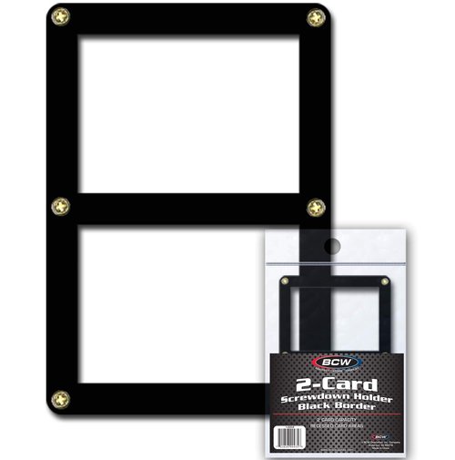 BCW Screwdown 2-Card Holder - Black Border | Secure 2 Standard Trading Cards | Crystal Clear Holder | Recessed Card Areas | Brass Screws Design | Card Display Case