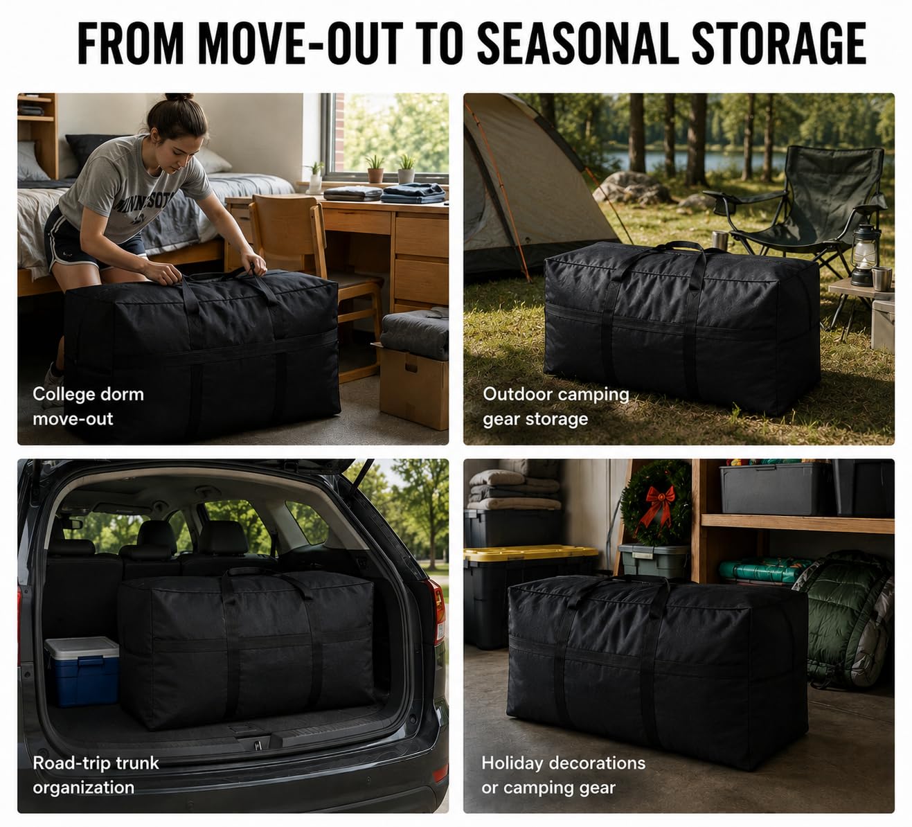 YiKitHom Extra Large Storage Duffle Bag for Travel, Black Oversized Giant Big Traveling Duffle Bag