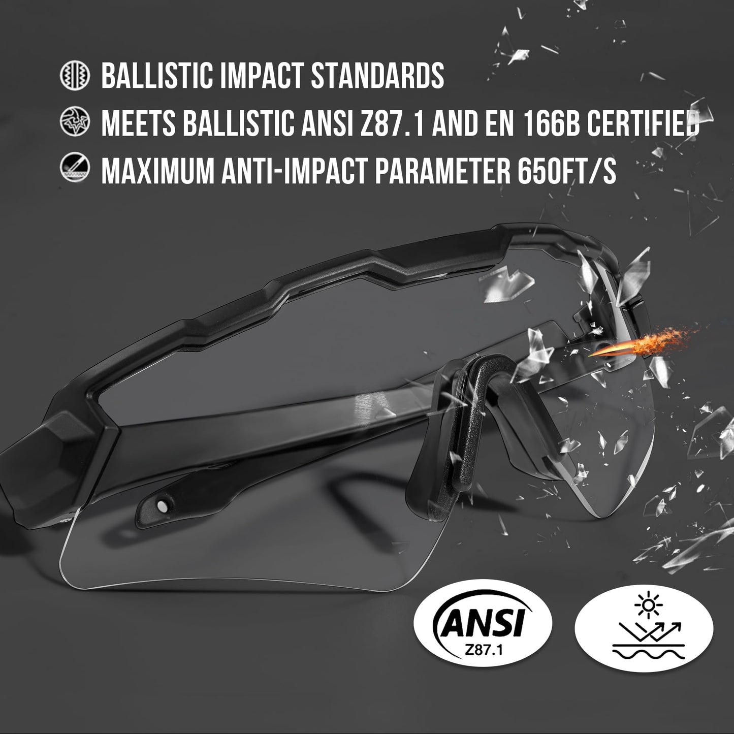 1TG Tactical Safety Shooting Glasses - Anti-Fog Tactical Goggles with 3 Lens & Hard Case, Impact-Resistant Protective Eyewear