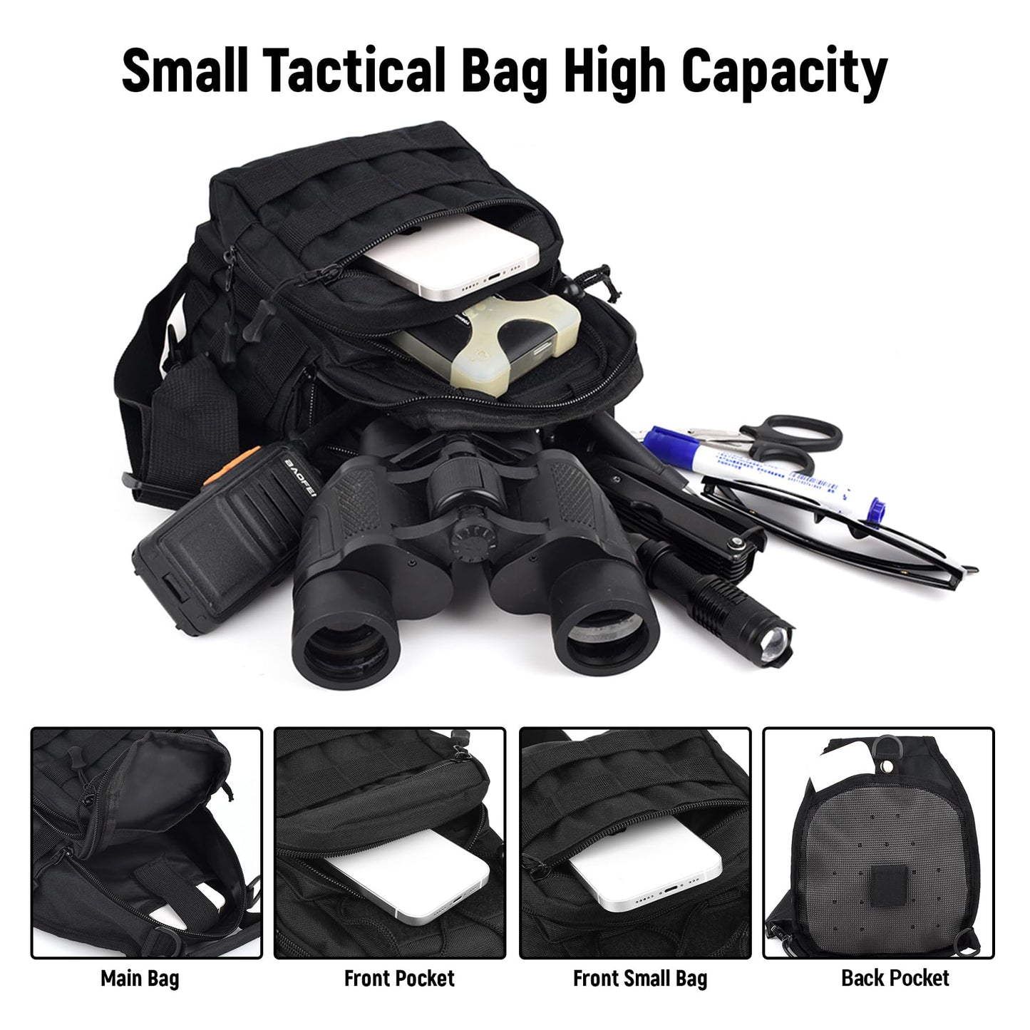 JUMAHE 8L/25L Tactical Sling Bag, Crossbody Bag for Men Outdoor, Military Backpack EDC Shoulder Bag for Every Day Carry (Black)