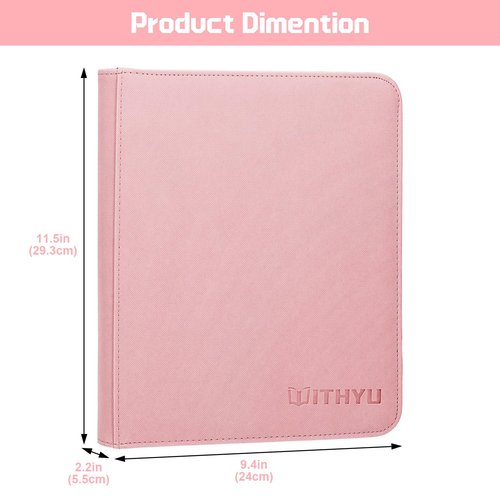WITHYU Toploader Binder Holds 160 Top Loaders, 4 Pocket Ringless Card Holder for 3" x 4" Rigid Cards, Trading Card Album with 8 Toploaders for Sports, TCG, MTG (Pink)