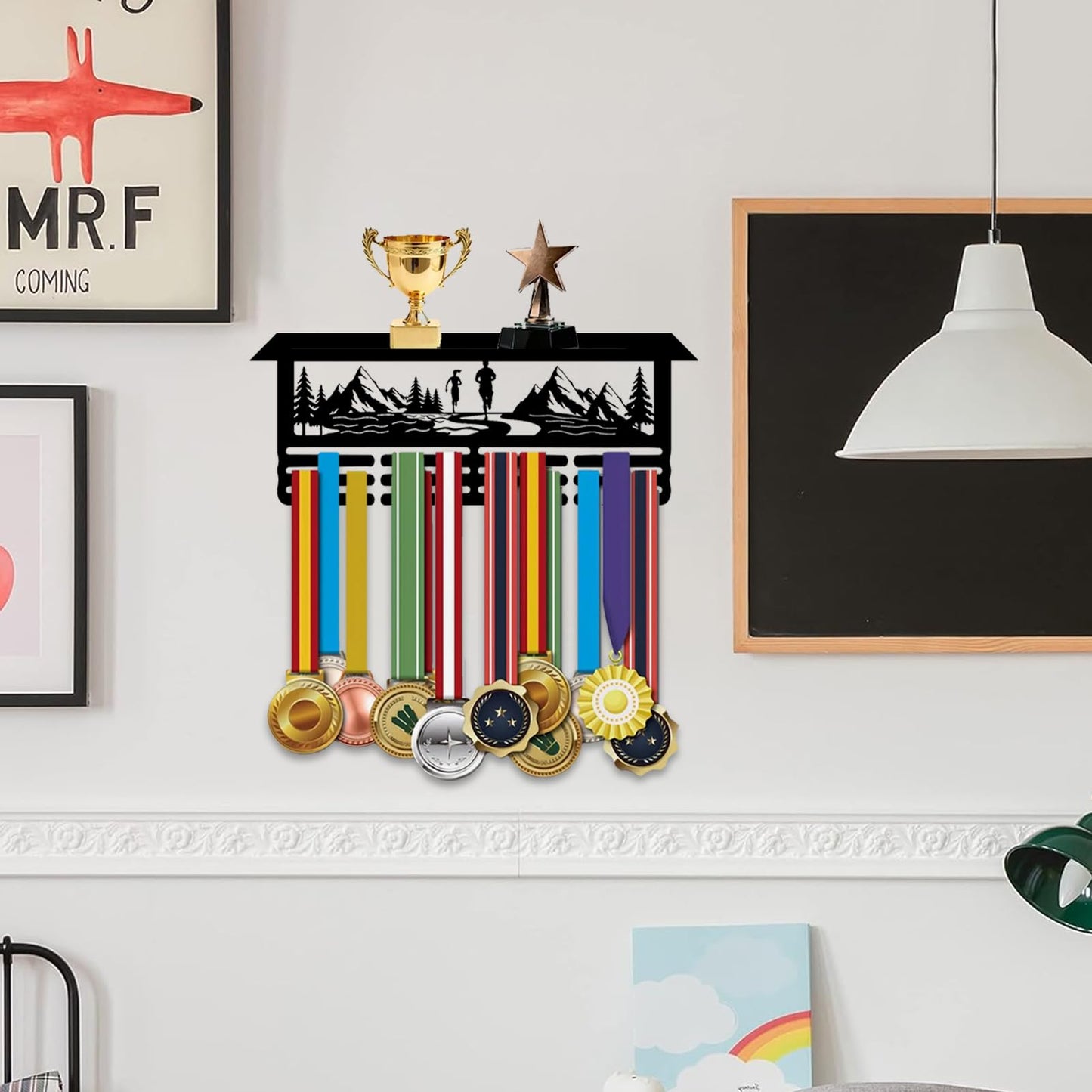 Resama Running Medal Hanger Display and Trophy Shelf for Awards Ribbons Medal Sports Themed Race Ribbon Holder for Wall-Medal Hanger Display Award Rack-Metal Hanger Display for Boy Girl Kid
