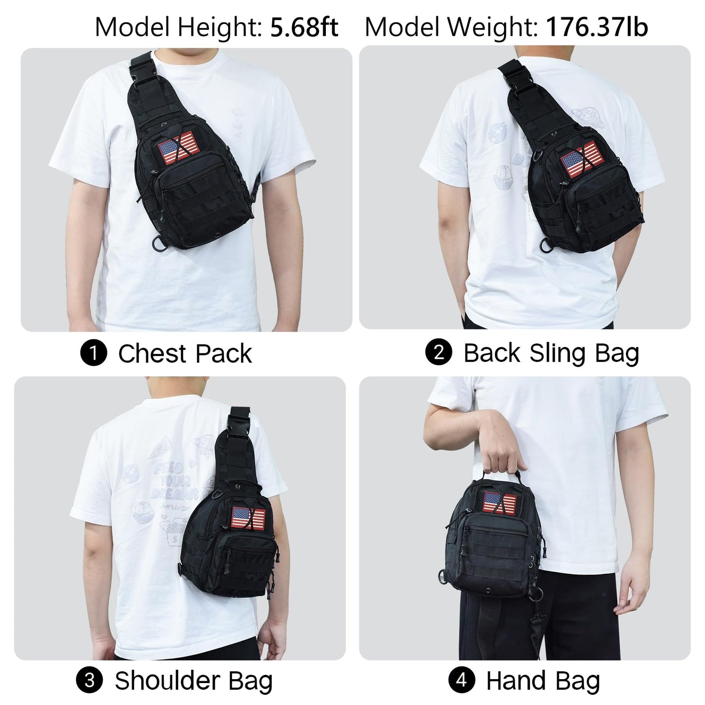 JUMAHE 8L/25L Tactical Sling Bag, Crossbody Bag for Men Outdoor, Military Backpack EDC Shoulder Bag for Every Day Carry (Black)