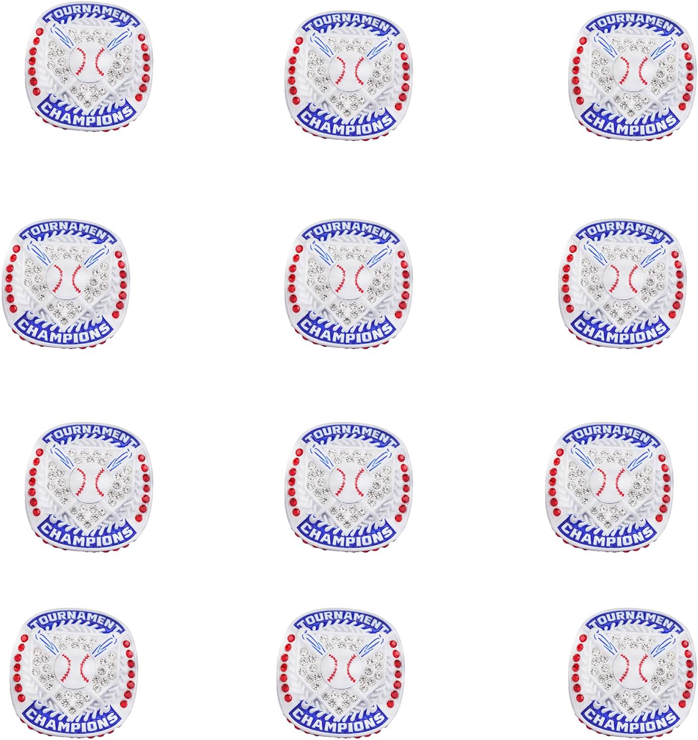 12 pcs Pack Baseball Tournament Options Championship Ring Trophy on Side Size 9