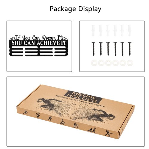 ORIGACH Motivational Saying Medal Hanger Display, If You Can Dream It You Can Achieve It Multiple Racing Wall Medal Holder Sports Medal Lanyard Ribbon Display Rack, 15.75 x 6 Inch