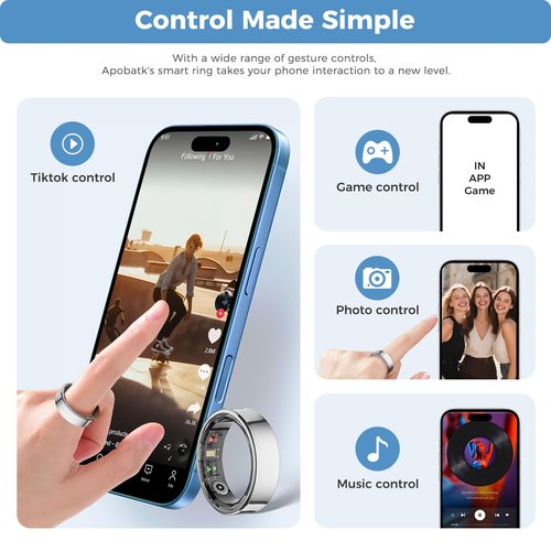 APOBATK Smart Ring for Men Women, Health & Fitness Tracker with Heart Rate, Sleep Monitor, Step Counter, IP68 Waterproof, Silver #8