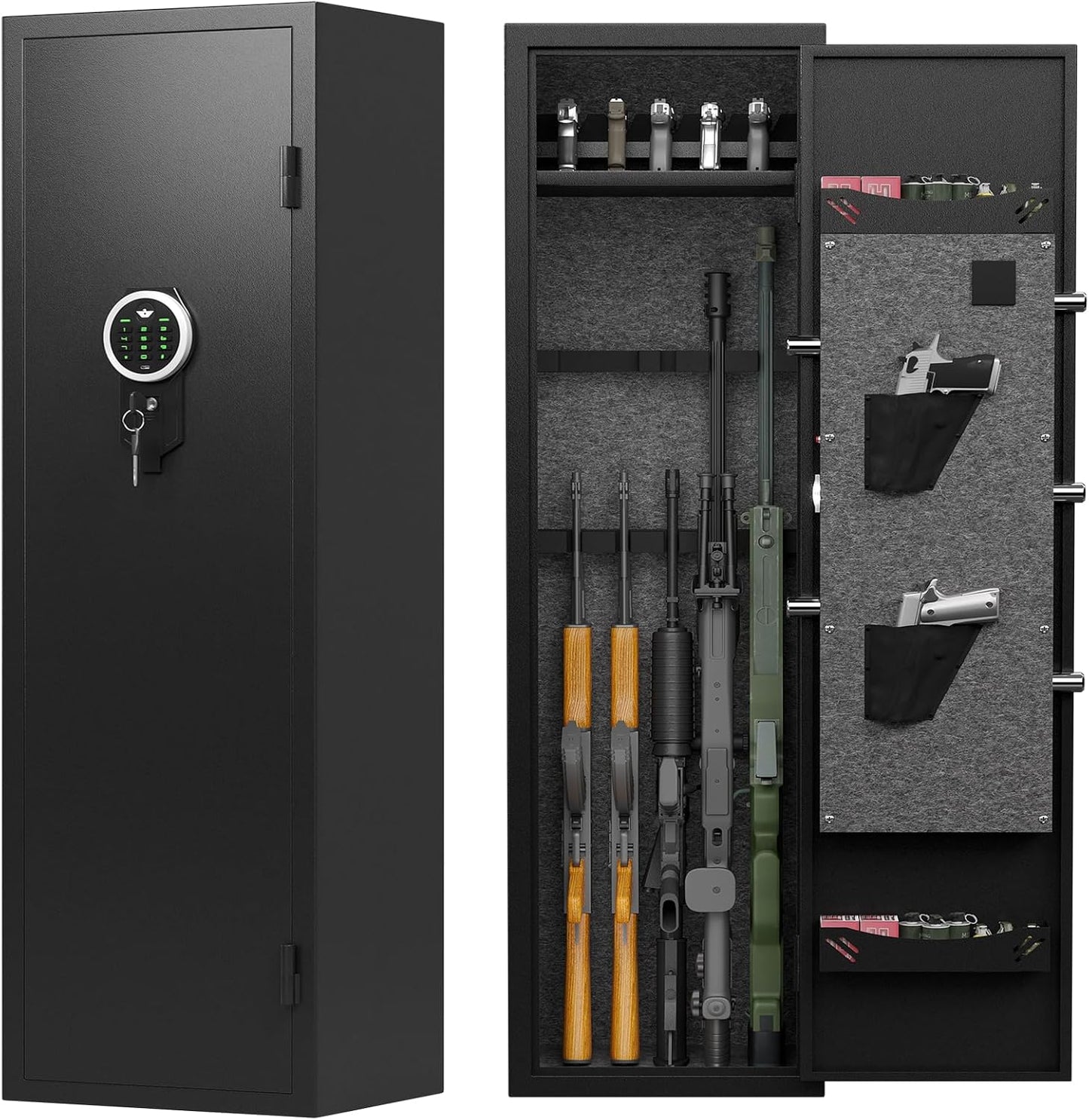 Kavey 5-8 Gun Safe, Long Gun Safe for Home Rifle and Pistols with Backlit Keypad, Quick Access Gun Cabinet with LED Light and Removable Shelf