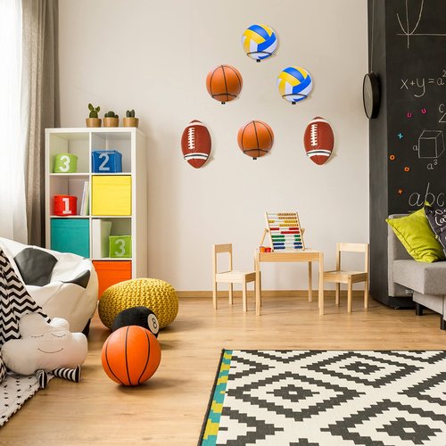 Threan 4 Pieces Basketball Holder Wall Mmount Universal Ball Storage Display Rack Metal Black Ball Holder Saver for Basketball Football Space Volleyball Soccer Storage Display