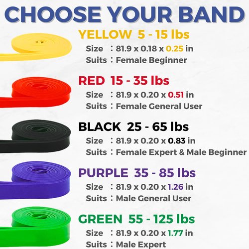 LEZER Resistance Band, Pull Up Bands, Exercise Bands, Workout Bands, Elastic Bands, Home Gym Fitness, Stretching, Physical Therapy, Training, Yoga, with Instruction, 15-35 lbs, Red