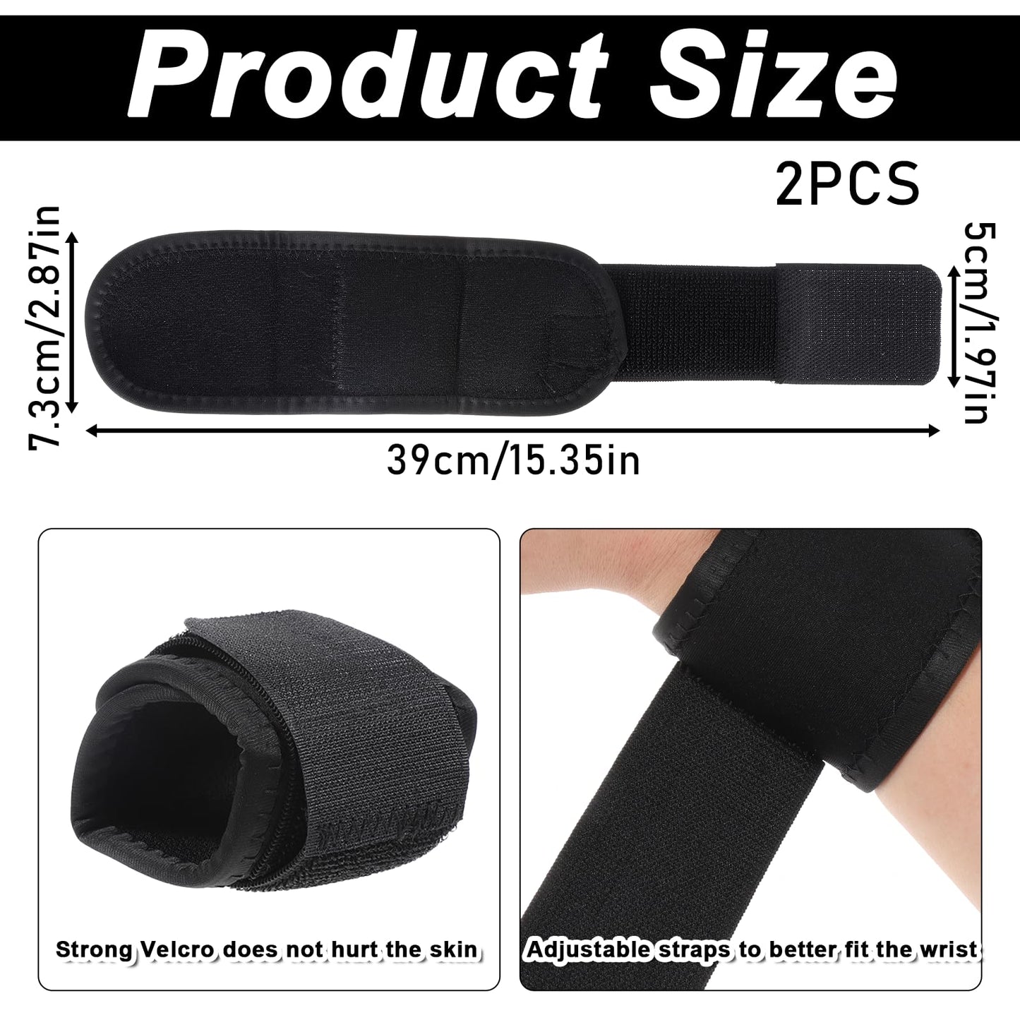2PCS Wrist Brace, Adjustable Lifting Carpal Tunnel Wrist Brace for Sports Lifting Wraps for Gym Strength Training Protection Pain Relief Gym Hand Support Unisex(Black)