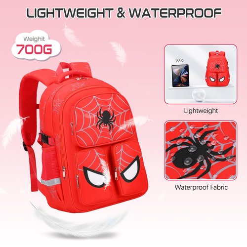 Jafeton School Backpack for Boys, 3 PCS Spider Boy Backpack Set with Lunch Box & Pencil Pouch, Waterproof Schoolbag for Boys Kids Children Teens, Elementary Middle School, Kids Bookbag Casual Daypack