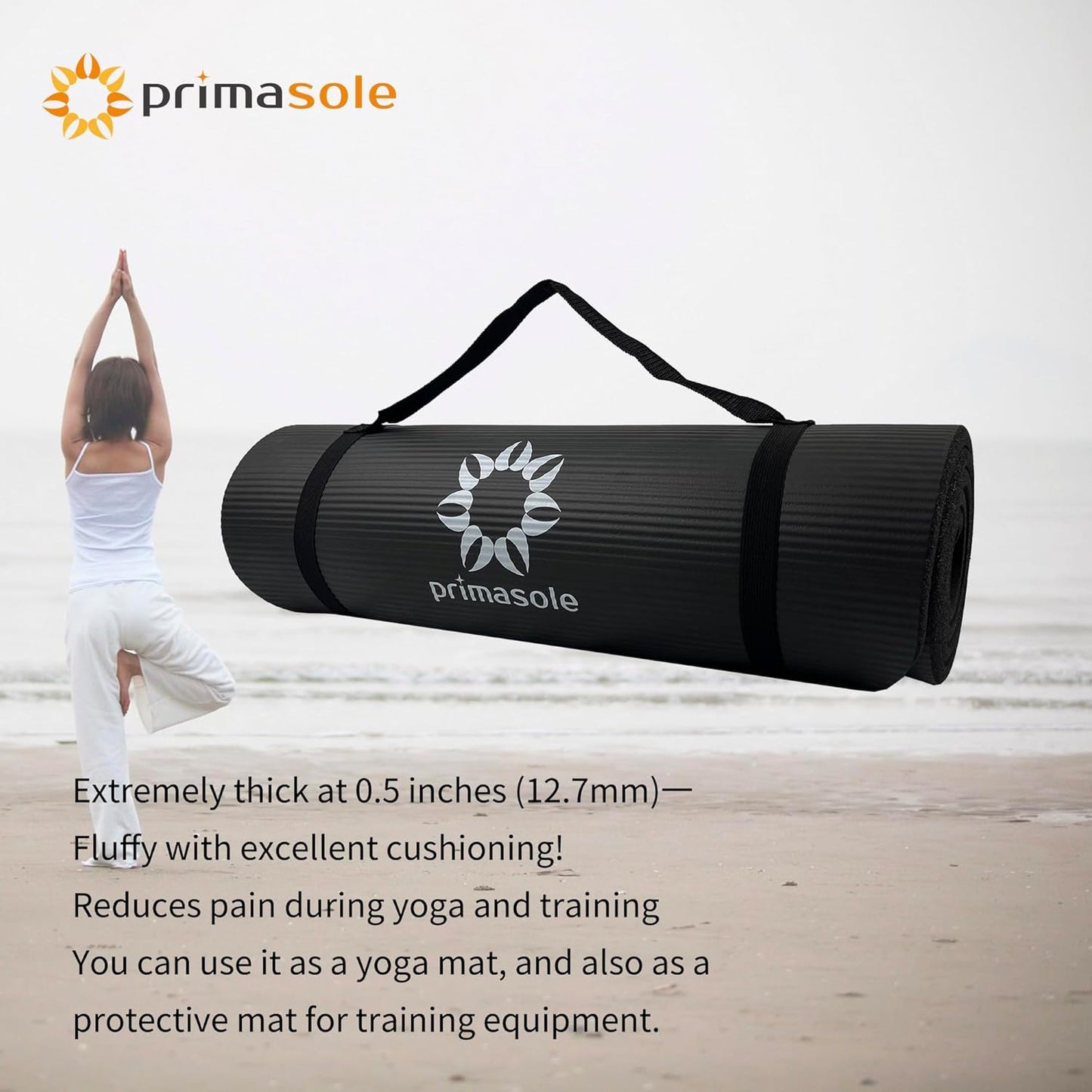 1/2-Inch Extra Thick NBR Yoga Mat with Enhanced Stability - Textured Design, Lightweight Mat with Carrying Strap & Case for Yoga, Pilates, Gym & Home Use (Multiple Colors)