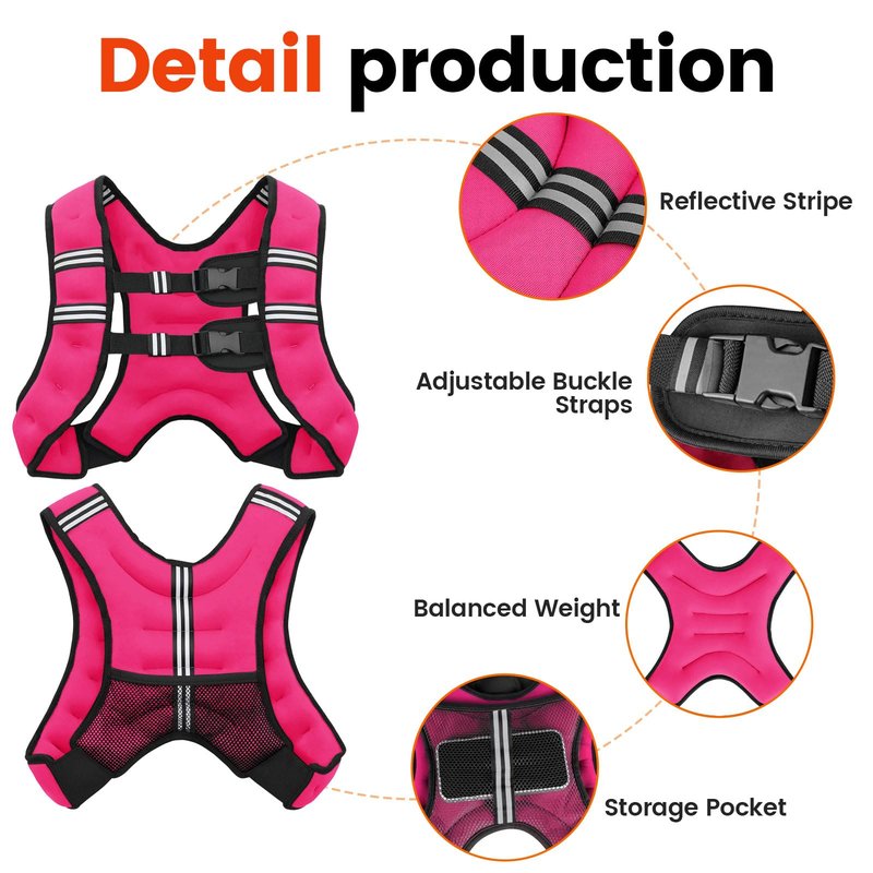 Poudee Weighted Vest, 12LB Weight Vest for Men Women, Body Weight Vests Adjustable with Reflective Stripe for Strength Training, Running, Training Workout, Jogging, Walking - 12LB, PINK