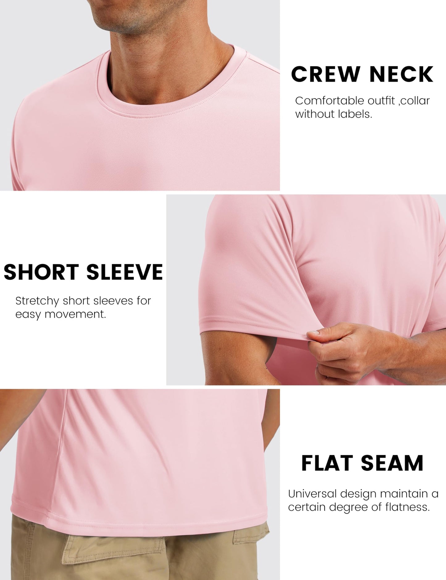 TACVASEN Men's Athletic Shirts Swim Short Sleeve Mens Workout Shirts Quick Dry Fit Running Performance Sun Protection UPF 50+ T-Shirt Light Pink 2XL