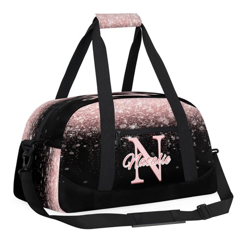 Personalized Kids Sports Duffel Bag with Name Custom Gym Dance Bag for Boys Girls Waterproof Weekender Overnight Bag for Travel Cheerleading Gymnastics Pink Sequins