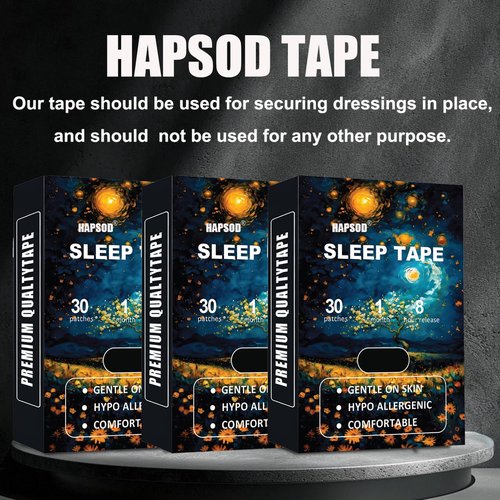 Hapsod Black Premium Mouth Tape for Sleeping (30-Pack) - Pain Free Removal, Hypoallergenic, Latex Free & Gentle On Skin - Medical Grade Adhesive Cotton Tape(HB)