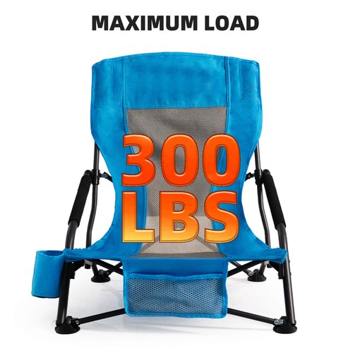 Foristrail Outdoor Beach Chair for Adults Set of 2 PCS Portable Lightweight Low Back Sling Chair with Cup Holder, 300lbs Capacity Camping Chair for Patio, Lawn, Concert, Travel (Light Blue)