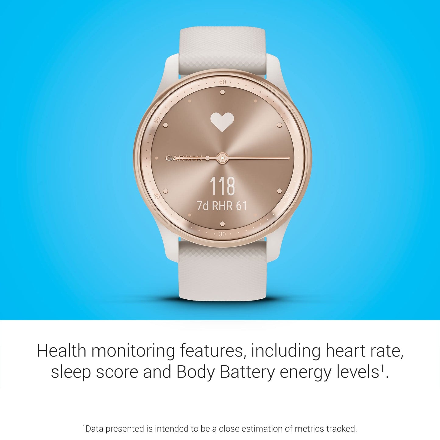 Garmin vívomove Trend, Stylish Hybrid Smartwatch, Long-Lasting Battery Life, Dynamic Watch Hands and Touchscreen Display, Peach Gold Stainless Steel Bezel with Ivory Case and Silicone Band
