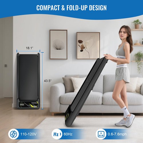 SEVOBAL Treadmill with Handles, Folding Foldable Electric Treadmills for Home Small, Under Desk Treadmill with Remote Control LED Display, 2.5HP Walking Pad with Handle Bar, 270LBS Capacity, Black