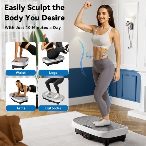Vibration Plate Exercise Machine - Whole Body Vibration Platform for Home & Office, Fitness Machine with Resistance Bands, Low Noise Vibration Plates for Weight Loss & Lymphatic Circulation (White)