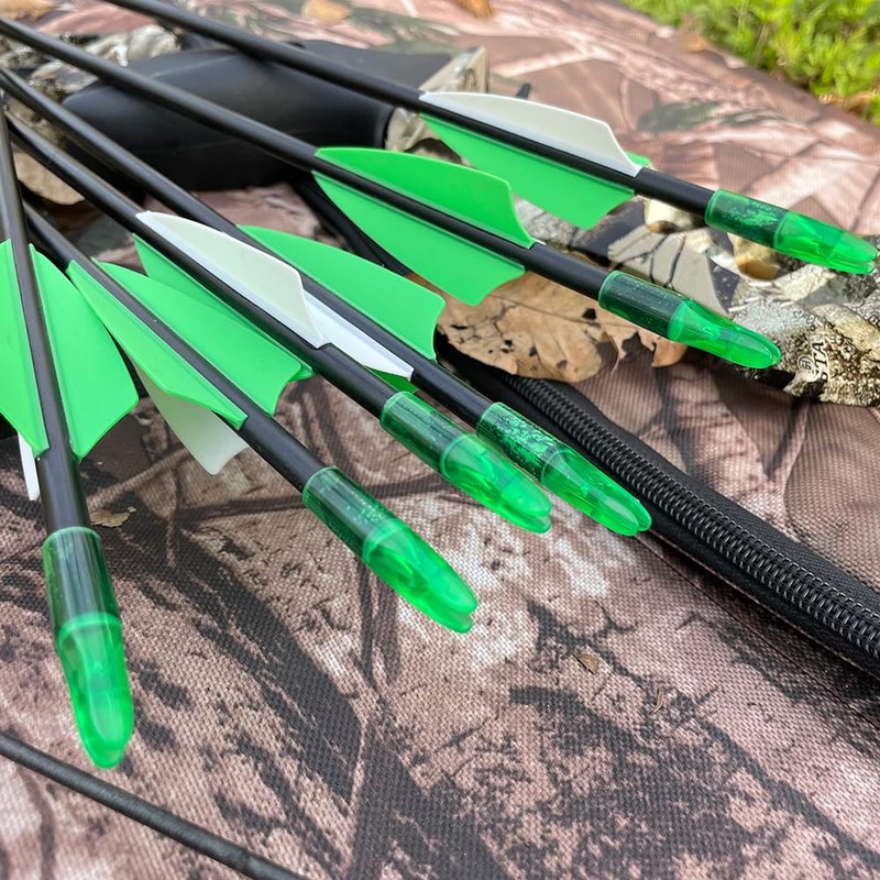 e5e10 28 inch Target Arrows Practice Fiberglass Arrow for Youth Beginner, Safety Blunt Tip Arrows for Archery Recurve Bow Long Bow -12 Pack(Green)