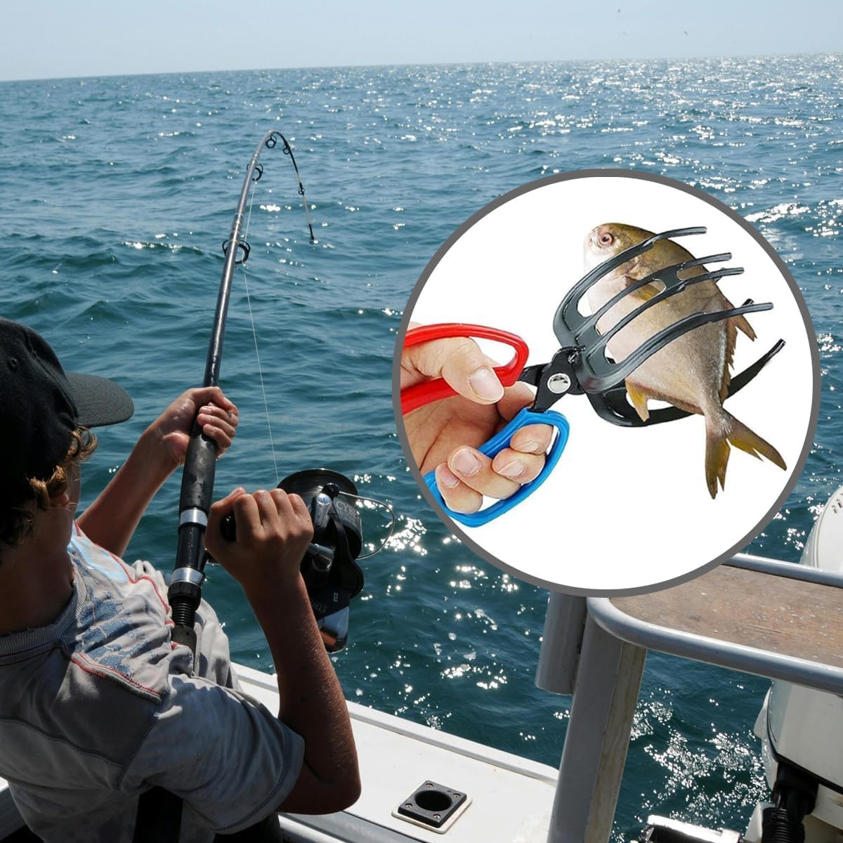 3 Claw Fish Gripper, Fishing Pliers Gripper, Metal Fish Control Clamp Claw Tong Grip Tackle Tool, Multi-Functional Lightweight Non-Slip Fish Claw Gripper for Catch Fish Fishing Accessories (3 Claw)