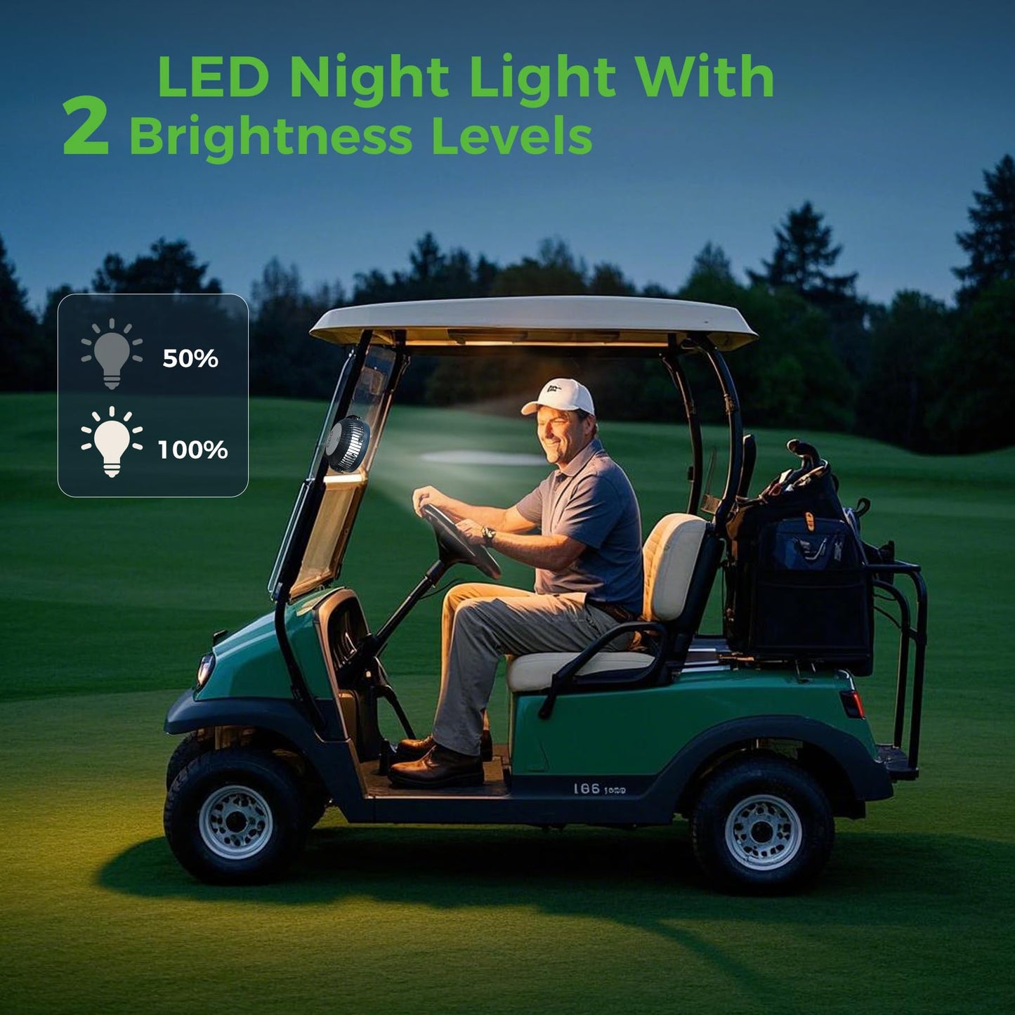 10L0L Magnetic Golf Cart Fan Rechargeable with Flexible Tripod Mount - 10000mAh Battery Operated Portable Fan 360° Rotatable Head, Fits for Yamaha/EZGO/Club Car Golf Cart with LED Light