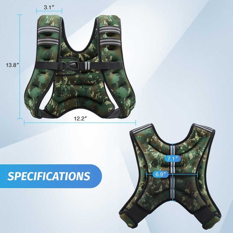 ZELUS Weighted Vest, 6lb/8lb/12lb/16lb/20lb/25lb/30lb Weight Vest for Men Women with Storage Pocket Reflective Strips for Workout Strength Training Running Muscle Building, Green Camo (8 lb)