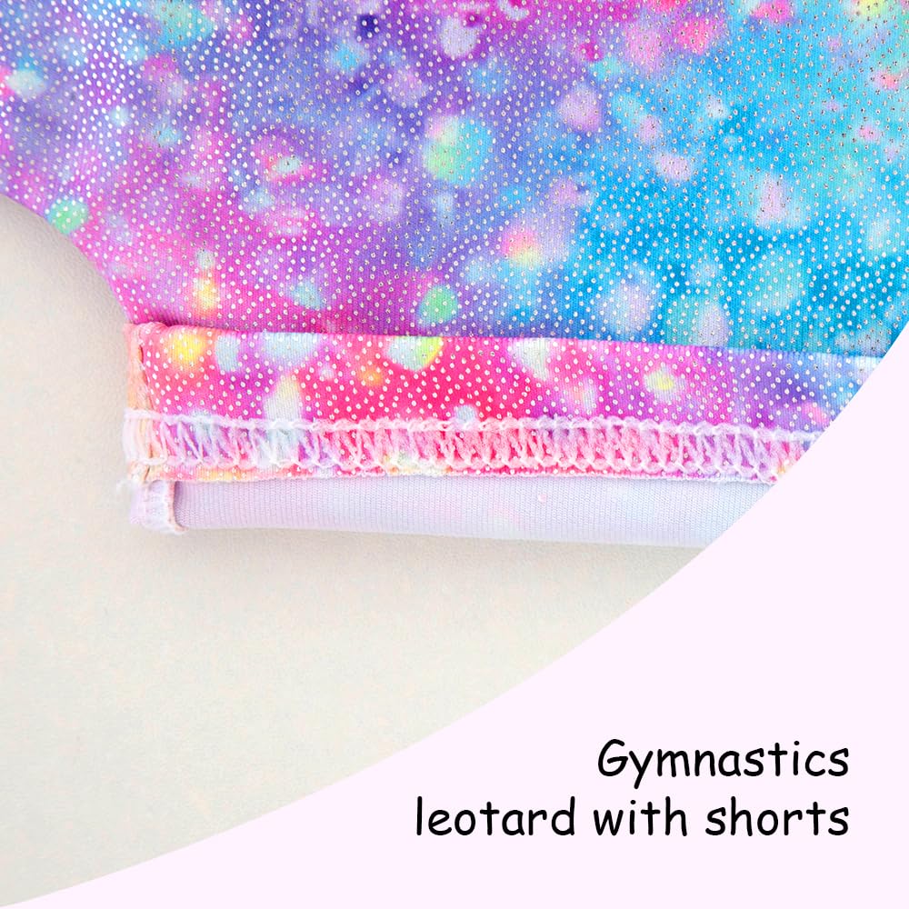 Gymnastics Leotards for Girls Toddler Dance Tumbling Outfits 5t size 6 Kids Sleeveless Biketard with Shorts Sparkly Rainbow Glitter Dancwear Unitards Clothes Bodysuit (Rainbow Glitter, 5-6 Years)