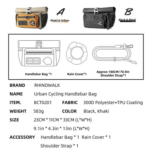 Rhinowalk Bike Handlebar Bag for Brompton Folding Bike Quick Release Bicycle Front Bag with Shoulder Strap Rain Cover for Urban Cycling